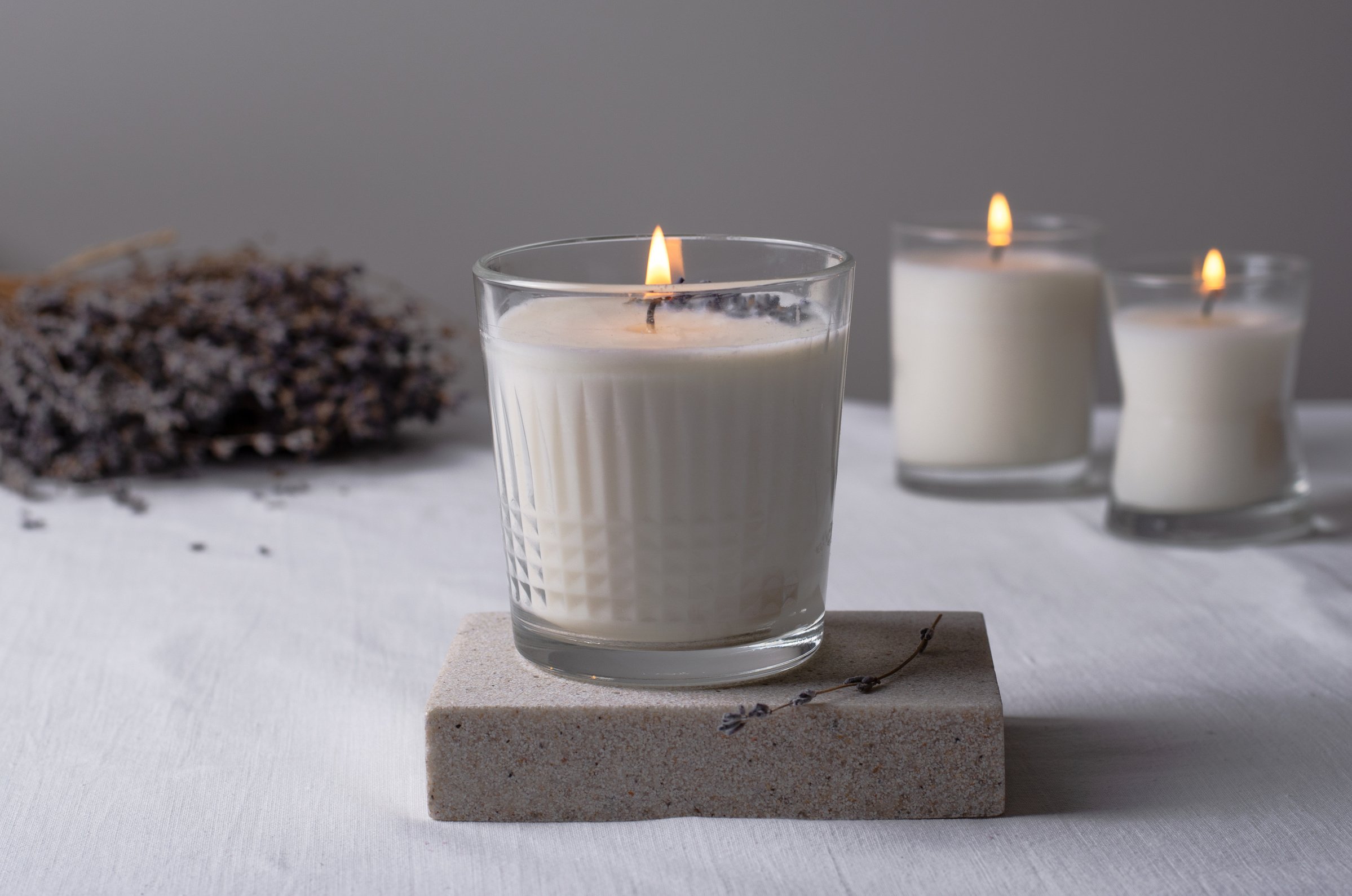 Soy Candle, Handmade Scented Candles with Lavender in Glass